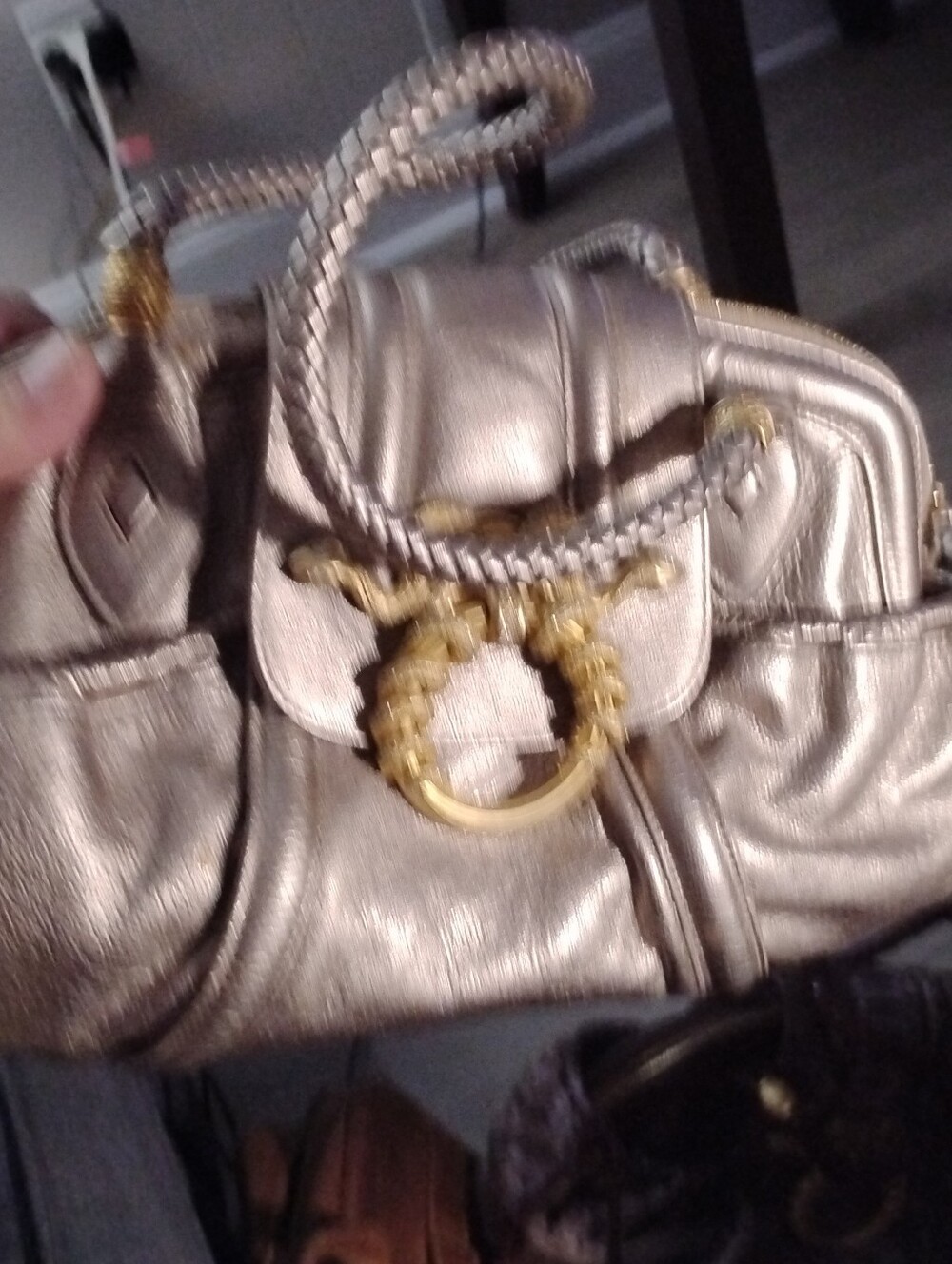 Judith Leiber Metallic Gold Shoulder Bag with Braided Strap & Ring Detail